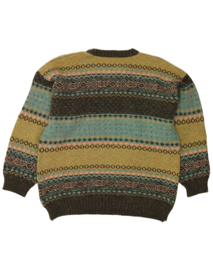 vintage Mens Crew Neck Jumper Pull Moyen Multicolore Fair Isle