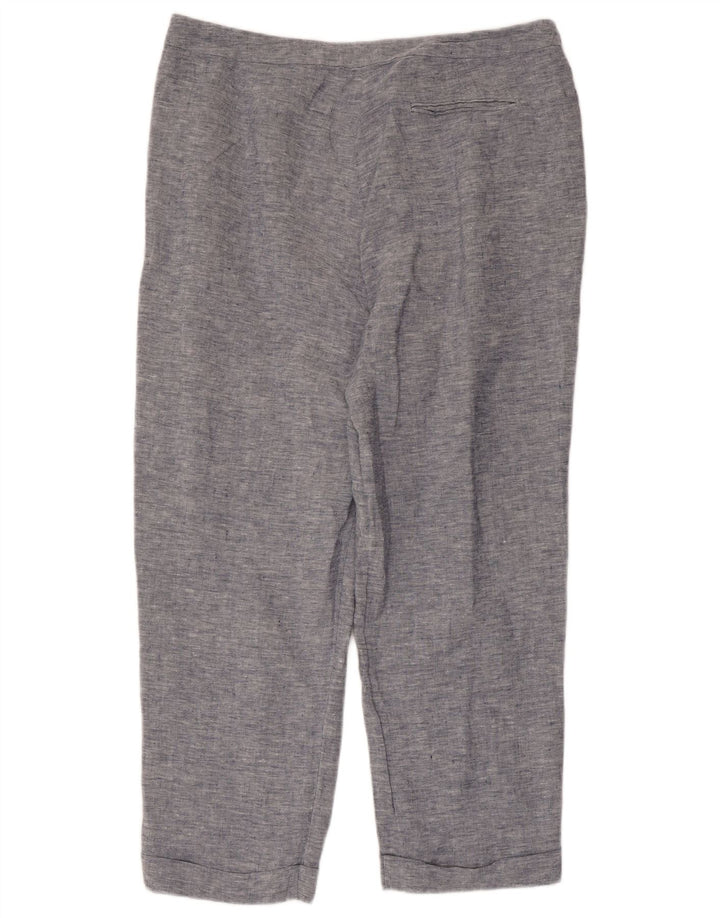 JAEGER Pantalon court droit pour femme UK 16 Large W36 L25 Lin bleu