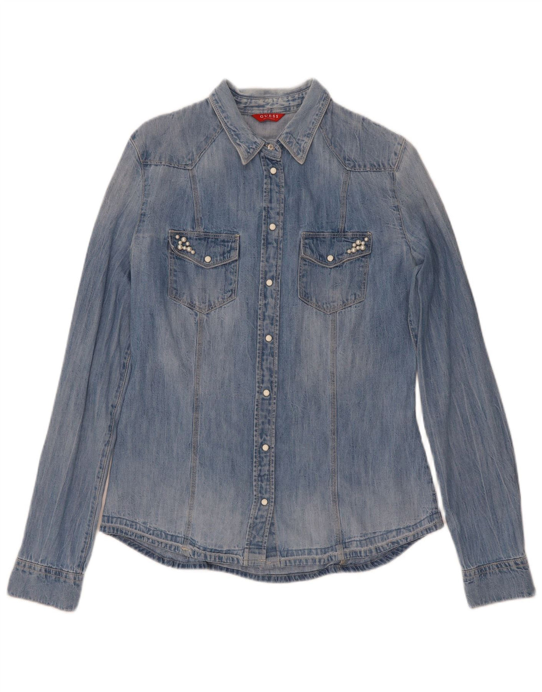 Guess Chemise en jean pour femme UK 8 Small Bleu Coton