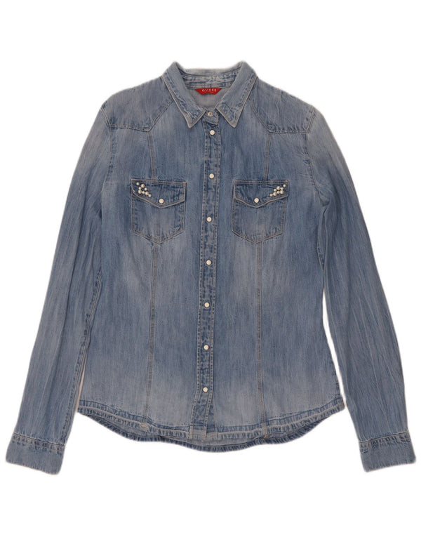 Guess Chemise en jean pour femme UK 8 Small Bleu Coton