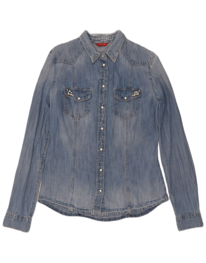 Guess Chemise en jean pour femme UK 8 Small Bleu Coton