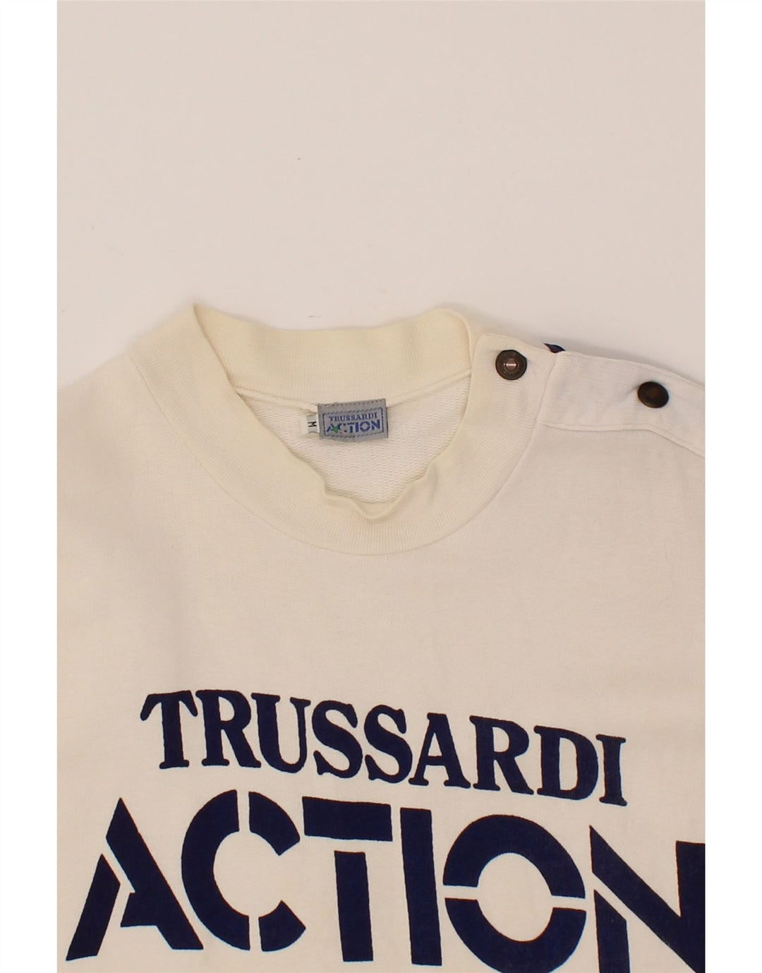 TRUSSARDI Mens Graphic Sweatshirt Jumper Medium White Cotton Vintage Trussardi and Second-Hand Trussardi from Messina Hembry 