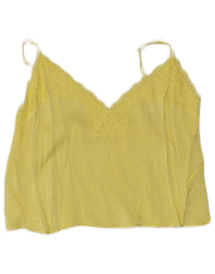 vintage Femmes Cami Top UK 10 Petit Jaune