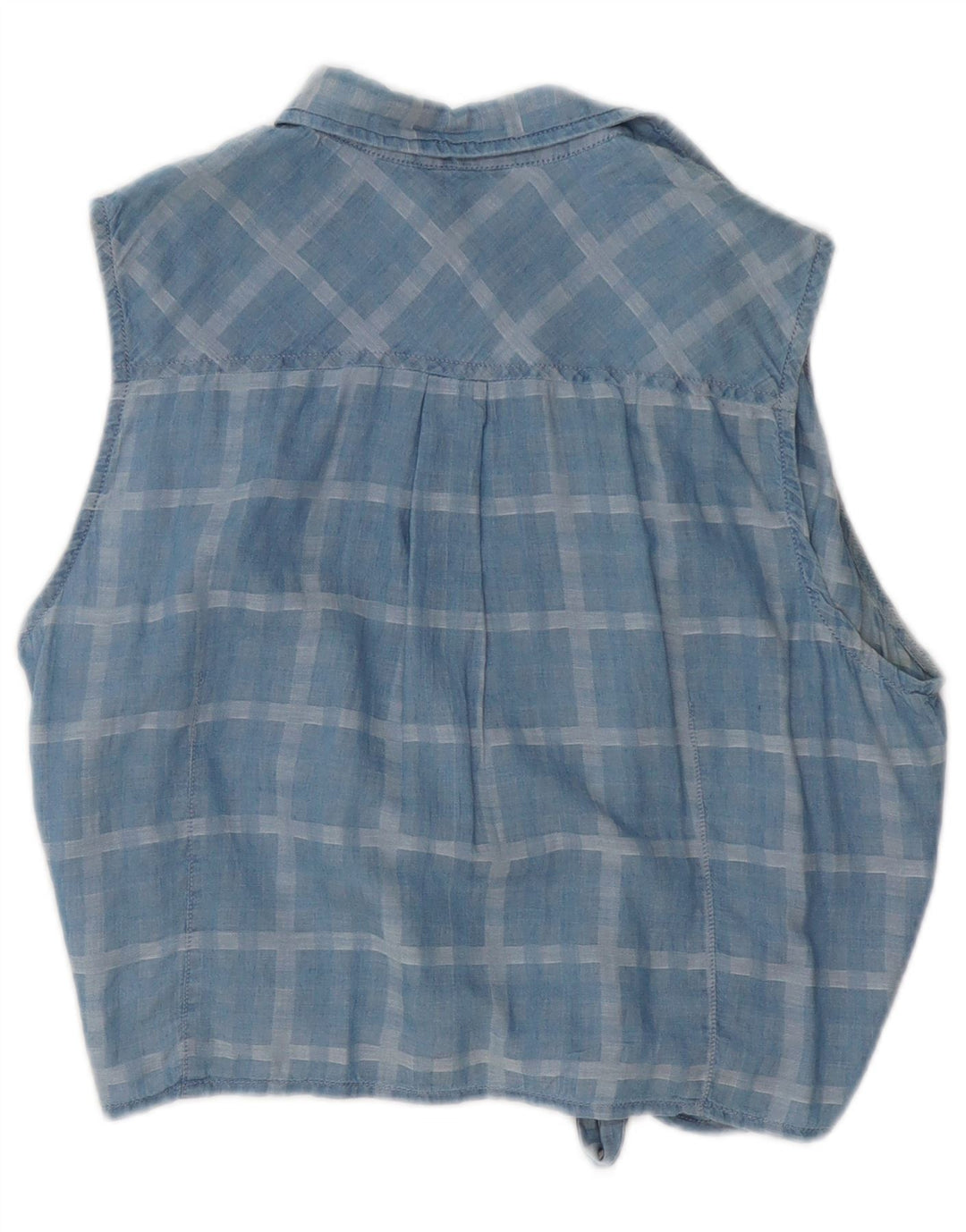 GUESS Womens Front Tie Sleeveless Shirt Blouse UK 12 Medium Blue Check