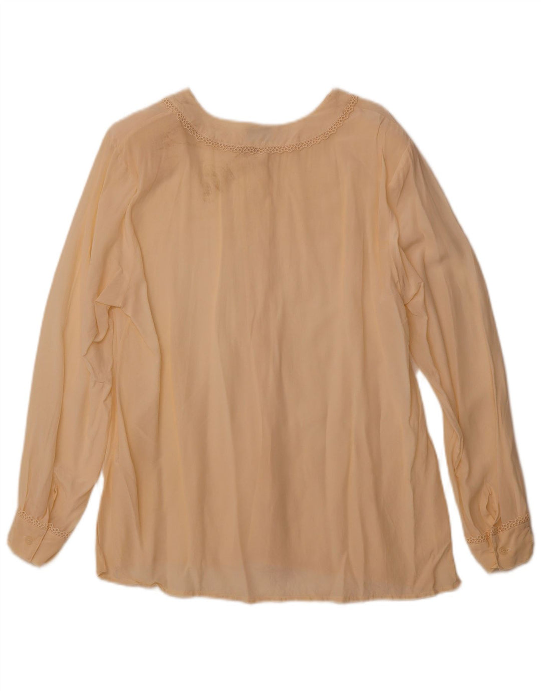 VINTAGE Femme Voir à travers la chemise Blouse UK 14 Soie Beige Moyenne