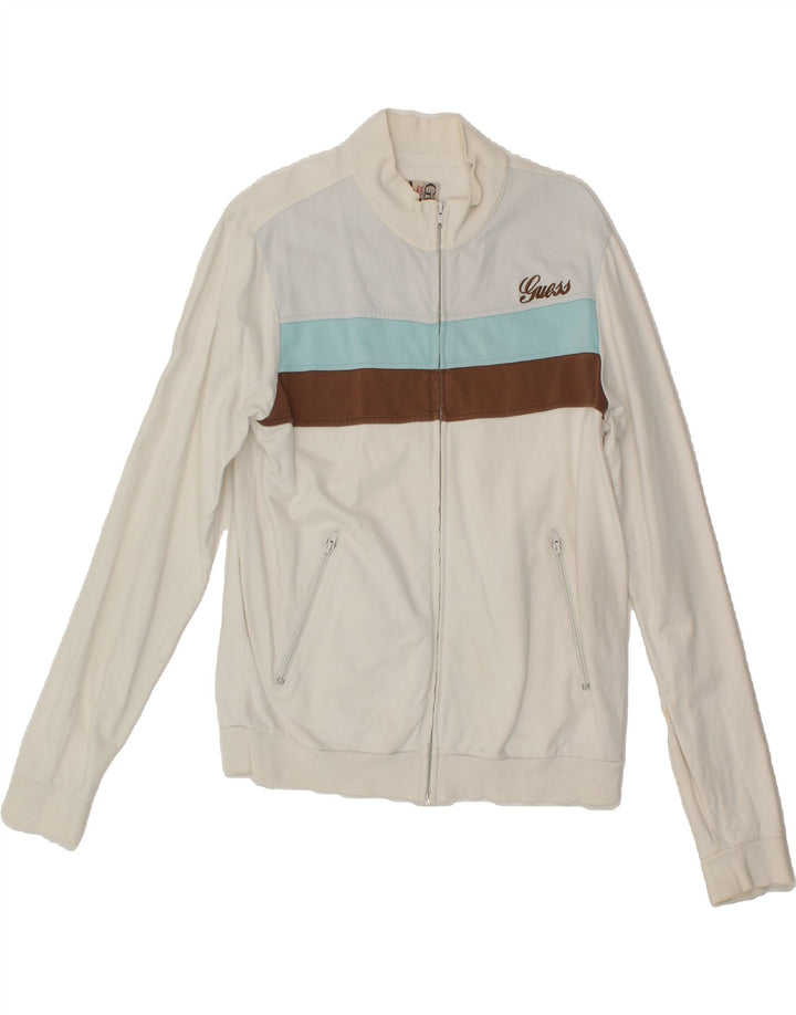 GUESS Mens Tracksuit Top Jacket Medium White Colourblock Cotton Vintage Guess and Second-Hand Guess from Messina Hembry 