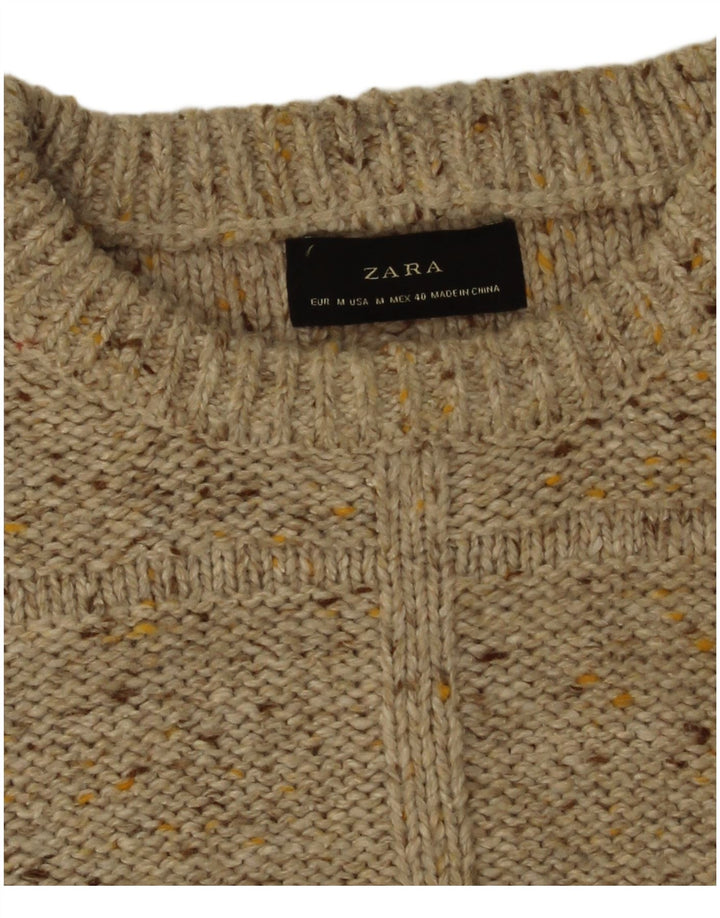 Pull Col Bateau Zara Homme Beige Moyen Moucheté