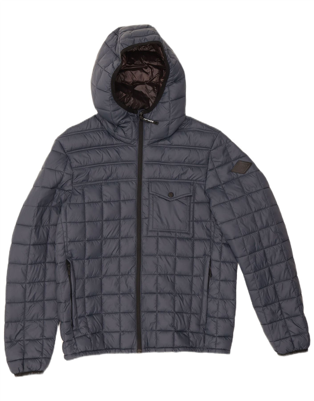 Replay Veste matelassée à capuche pour femme UK 16 Large Bleu Marine Polyamide