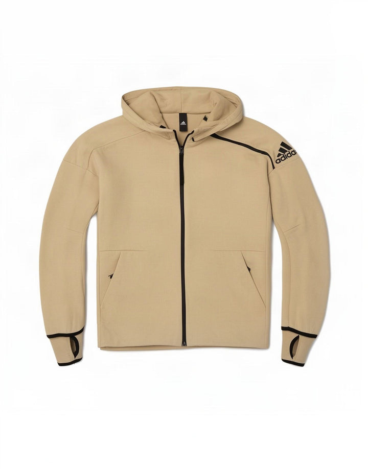 Adidas Pull à capuche zippé pour homme en coton beige moyen