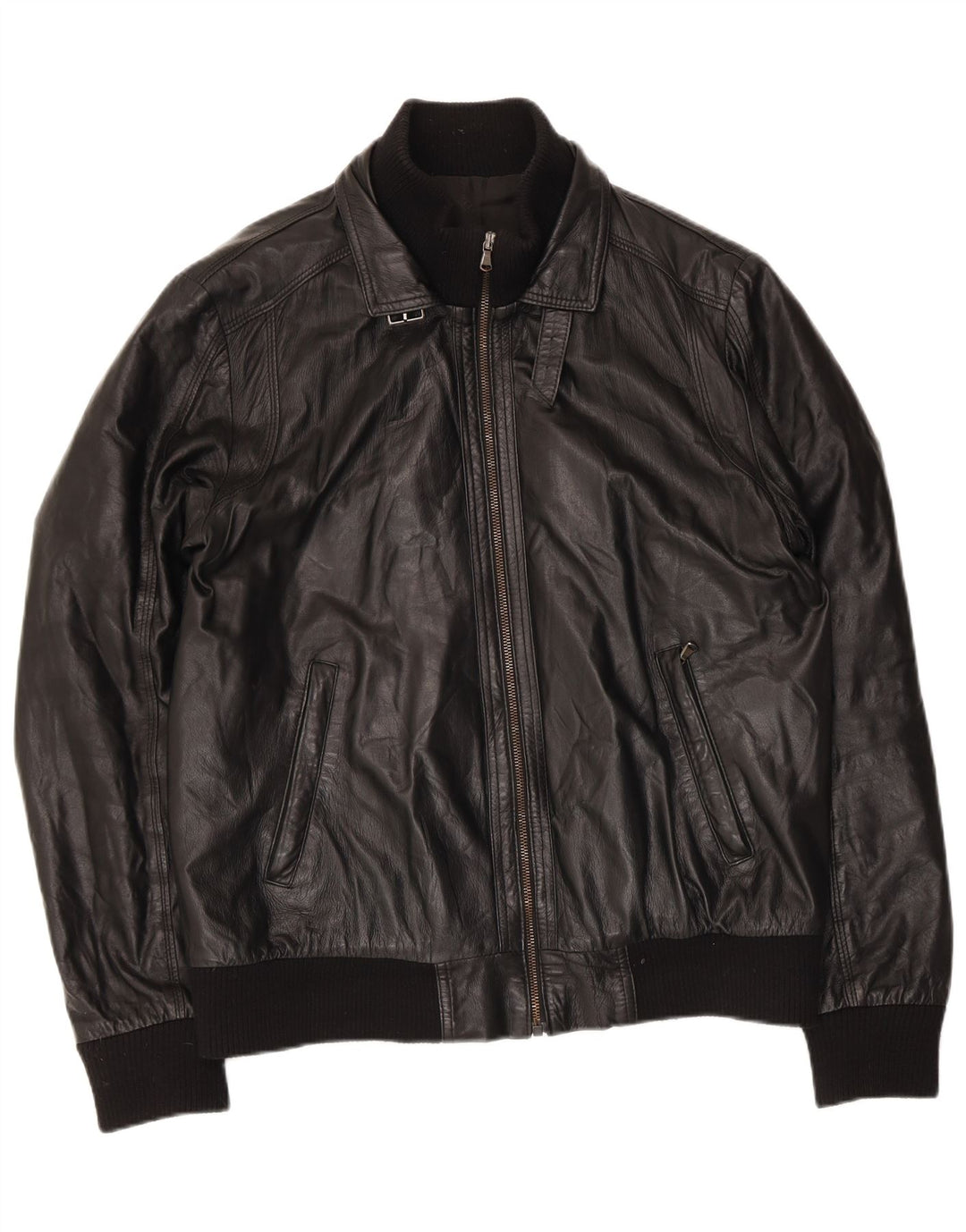 Gianfranco Gotelli Veste en cuir bomber pour homme UK 38 Cuir noir moyen