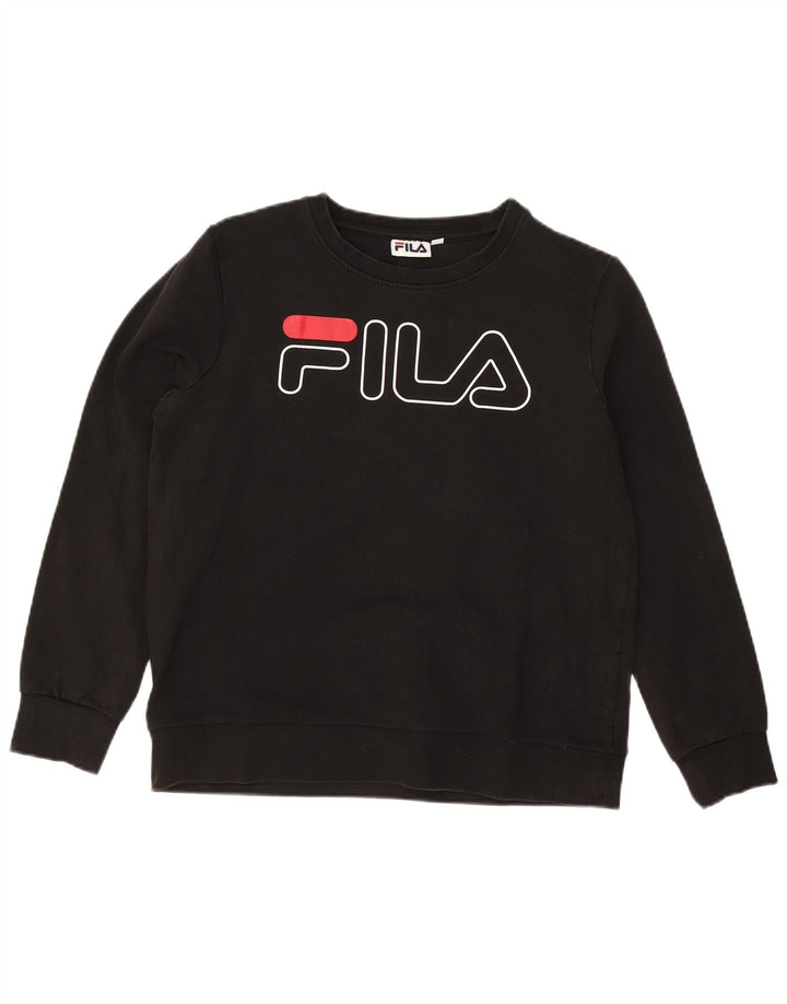 FILA Sweat-shirt graphique surdimensionné pour femme UK 10 Petit coton noir