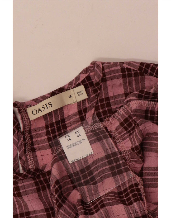 Oasis Robe à manches longues pour femme UK 46 Grand carreaux roses en polyester