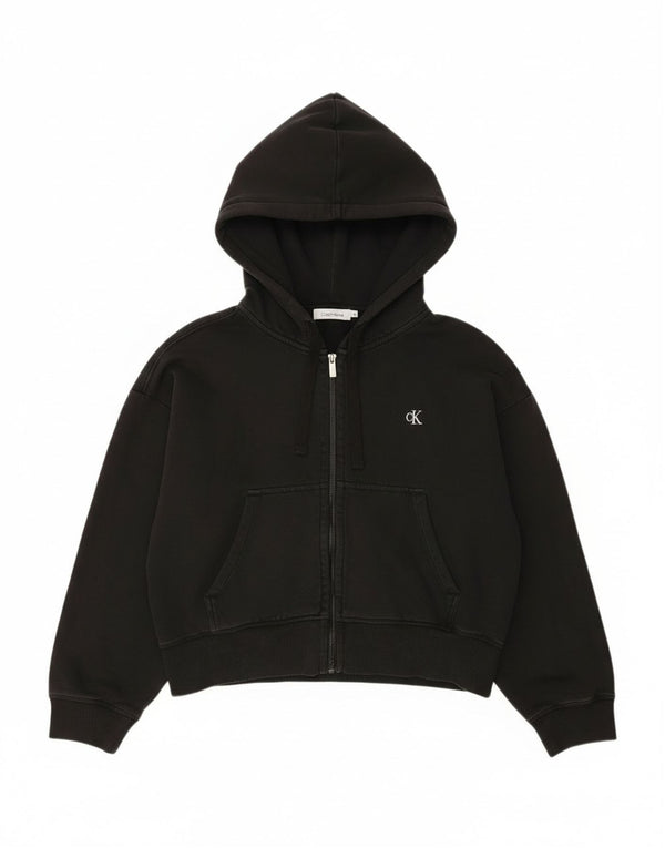 Calvin Klein Jeans Pull à capuche court zippé pour femme UK 14 Noir moyen