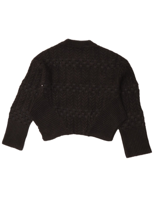 Zara Womens Crop Crew Neck Jumper Sweater UK 10 Petit Noir Géométrique