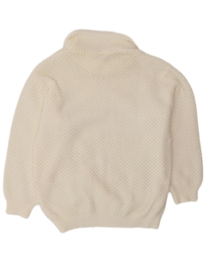 VINTAGE Pull surdimensionné à col roulé pour femme UK 14 Blanc moyen