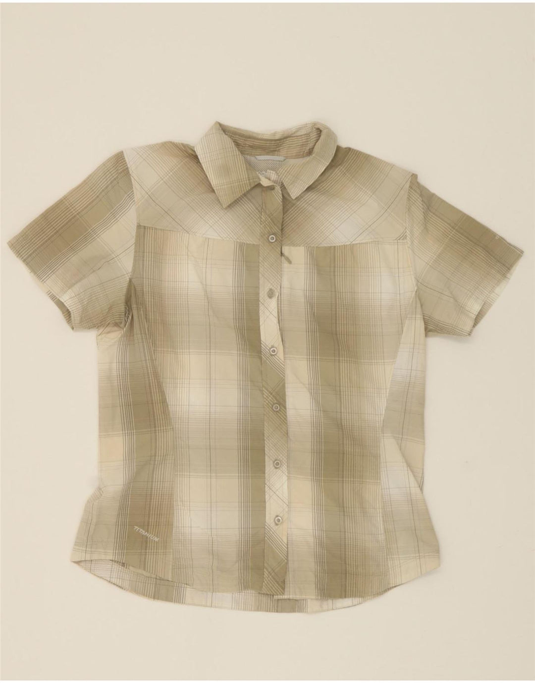 COLUMBIA Womens Titanium Short Sleeve Shirt UK 14 Medium Grey Check Nylon Vintage Columbia and Second-Hand Columbia from Messina Hembry 