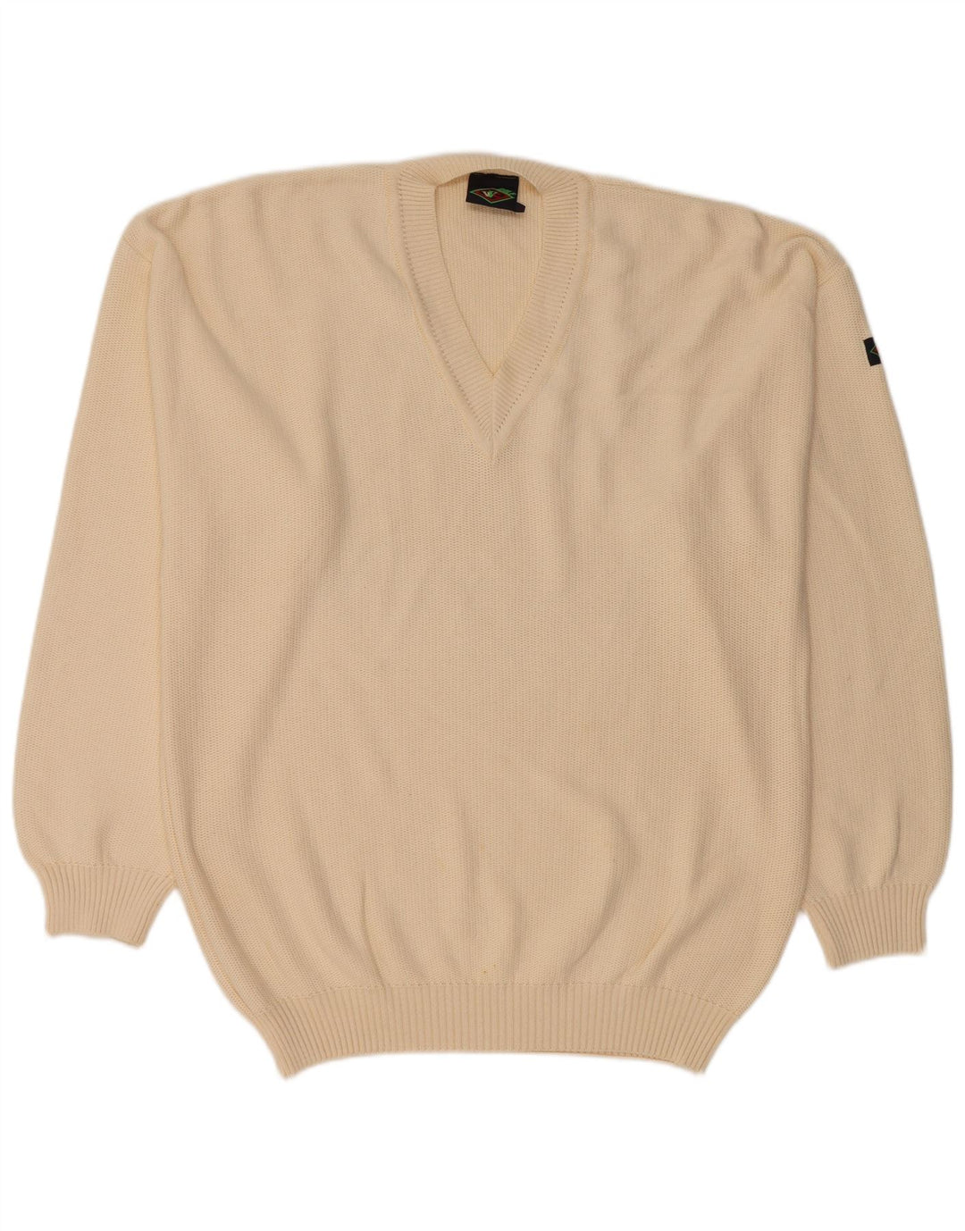 VINTAGE Pull col V homme grand coton beige
