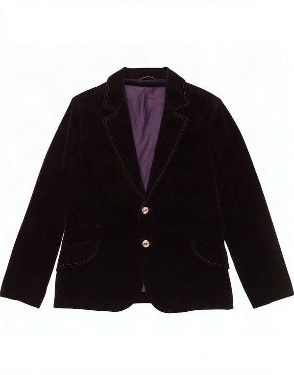 vintage Femmes 2 Bouton Velours Blazer Veste UK 12 Moyen Violet Coton