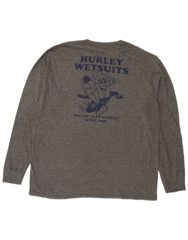 Hurley Mens Graphic Top Long Sleeve Large Grey Flecked Cotton