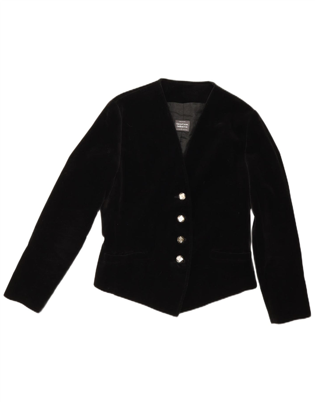 Benetton Veste blazer en velours à 4 boutons pour femme IT 44 Noir moyen