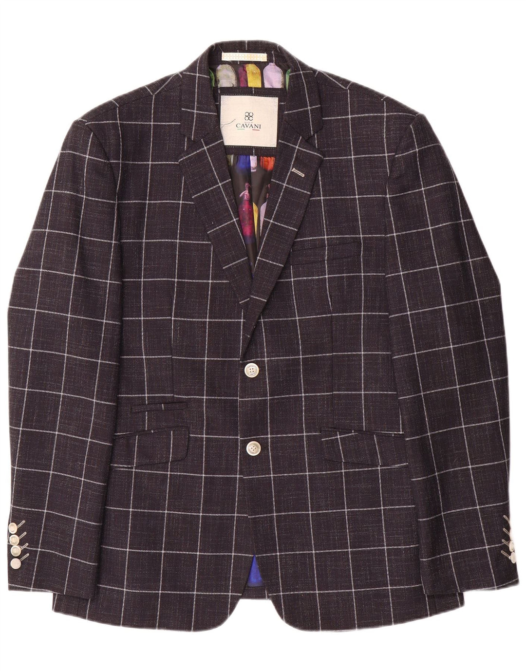 Cavani Veste Blazer 2 Boutons Homme UK 42 XL Bleu Marine à Carreaux Polyester