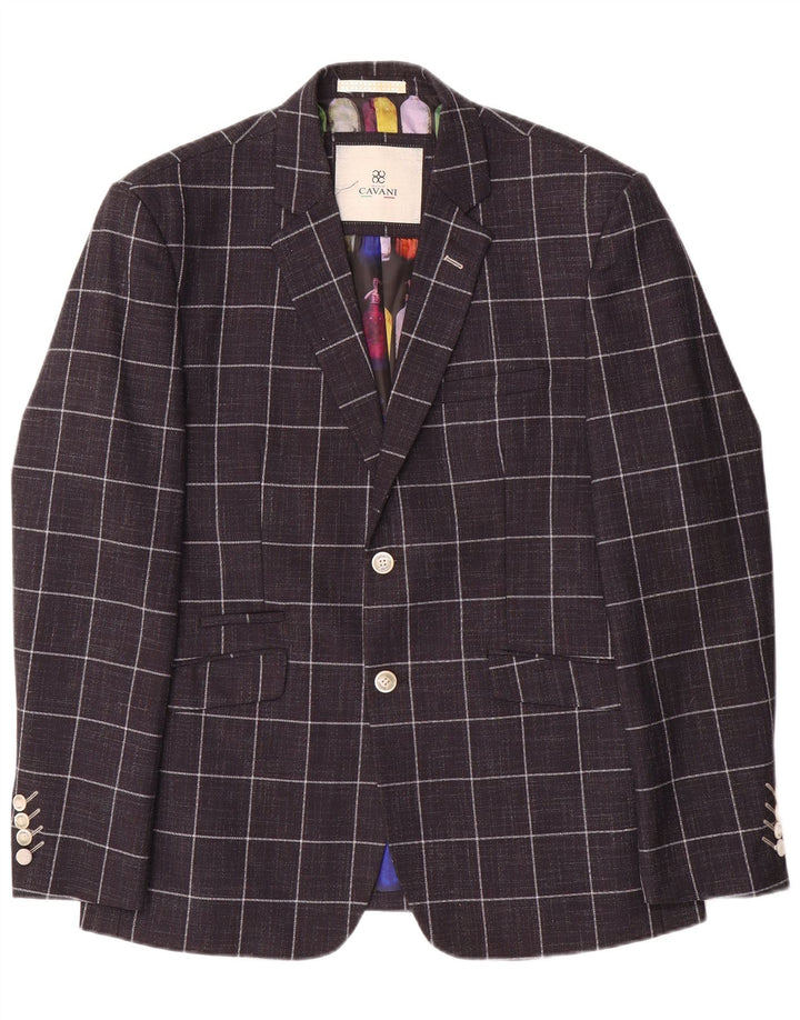 Cavani Veste Blazer 2 Boutons Homme UK 42 XL Bleu Marine à Carreaux Polyester