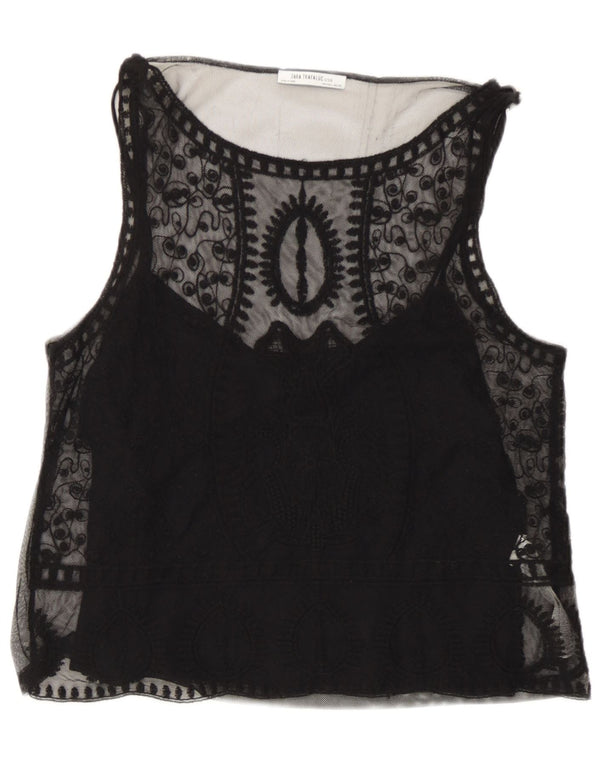 Zara Womens Trafaluc Sleeveless Blouse Top UK 14 Large Black Floral