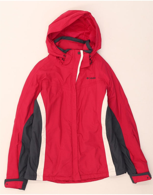 Columbia Veste de ski à capuche Omni-Tech pour femme UK 12 Rouge moyen Colourblock