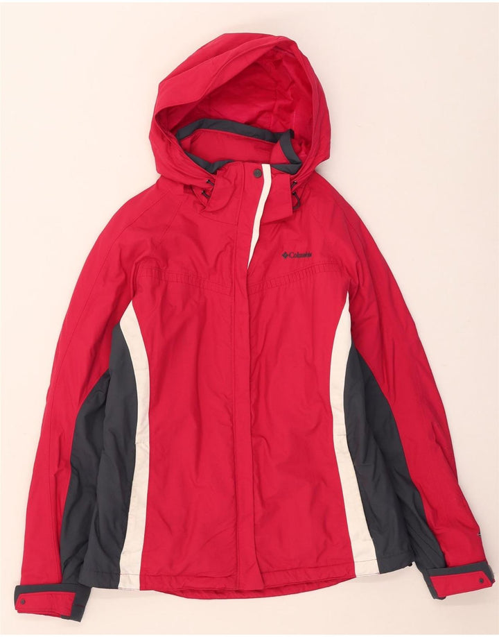 Columbia Veste de ski à capuche Omni-Tech pour femme UK 12 Rouge moyen Colourblock