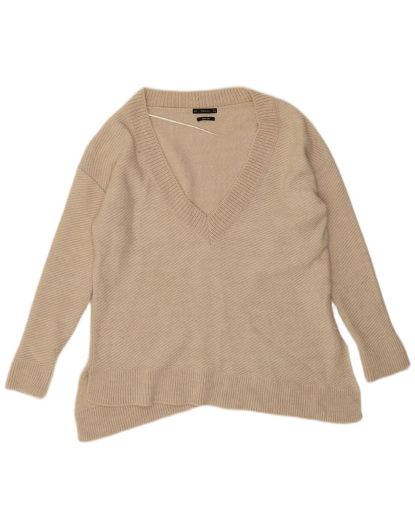 Zara Pull asymétrique à col en V pour femme UK 10 Small Blanc cassé