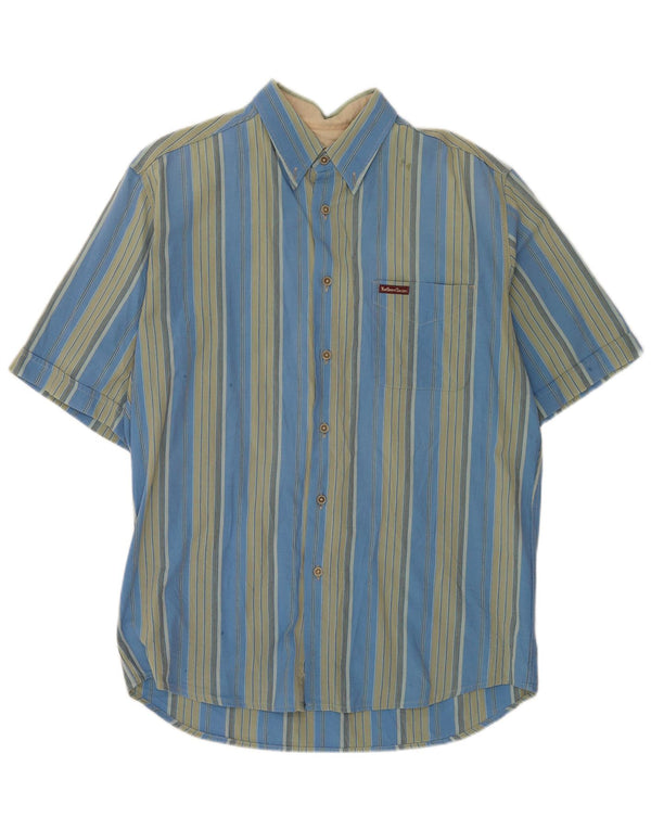 Marlboro Classics Chemise à manches courtes pour homme Grand coton rayé bleu