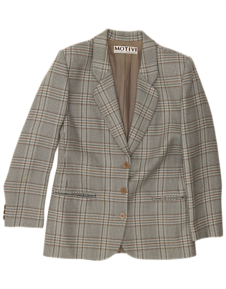 MOTIVI Veste blazer surdimensionnée à 3 boutons pour femme UK 10 Petite laine à carreaux gris