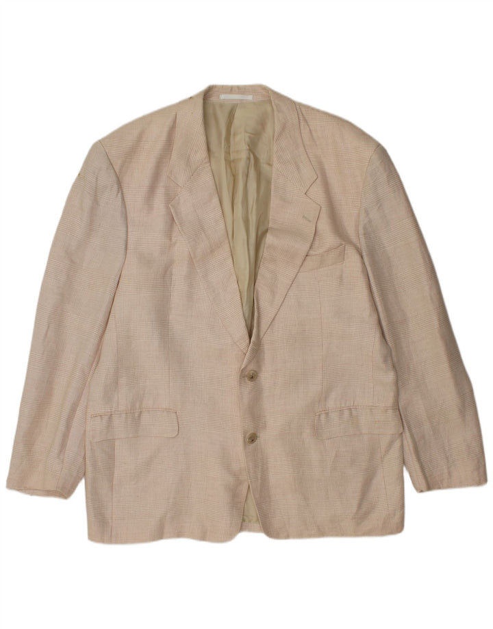 HUGO BOSS Veste blazer à 2 boutons pour hommes EU 56 3XL Beige à carreaux en lin