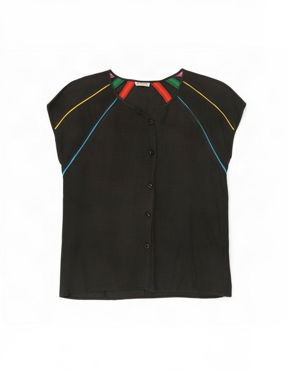 vintage Femme Chemise Blouse IT 40 Petit Gris Colorblock Lin