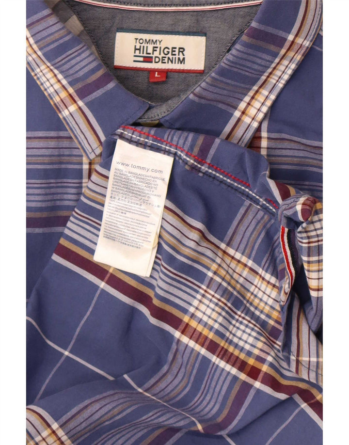 Tommy Hilfiger Chemise coupe classique pour homme en coton à carreaux bleus