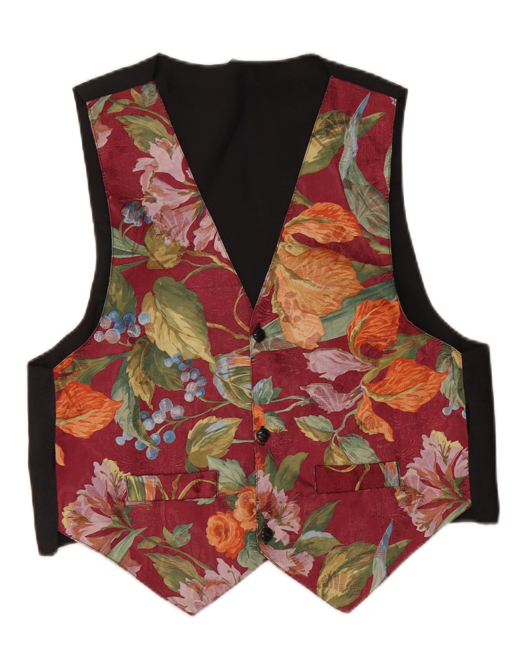 VINTAGE Gilet Femme UK 14 Moyen Noir Floral Polyester
