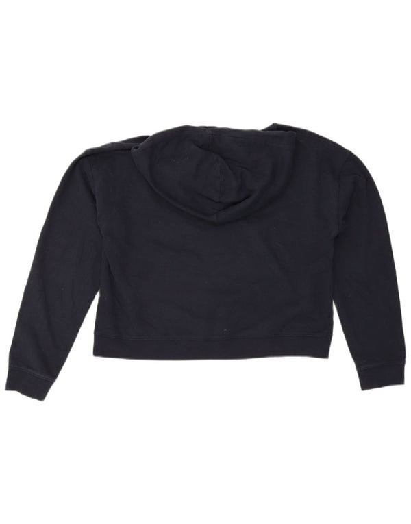Jack Wills Pull à capuche court graphique pour femme UK 12 Bleu marine moyen Coton