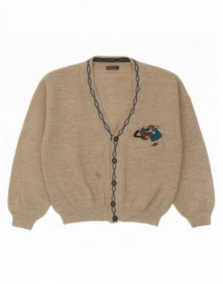 vintage Mens Cardigan Pull Grande Laine Grise