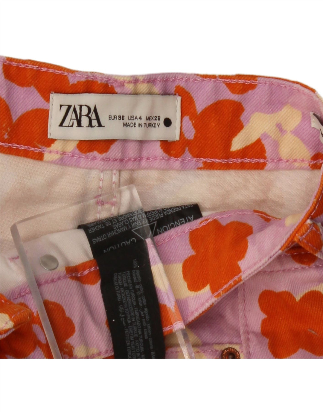 ZARA Short en jean taille haute pour femme EU 36 Small W26 Multicolore Floral