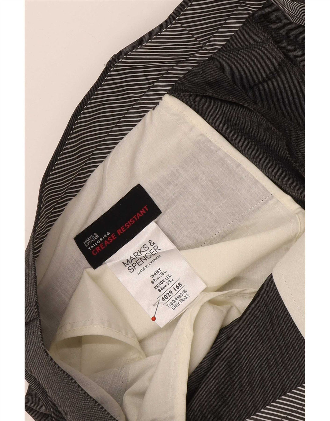 Marks & Spencer Pantalon de Costume Droit Homme W38 L31 Gris Polyester