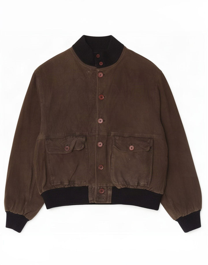 vintage Mens Suede Bomber Jacket UK 40 Grand Kaki