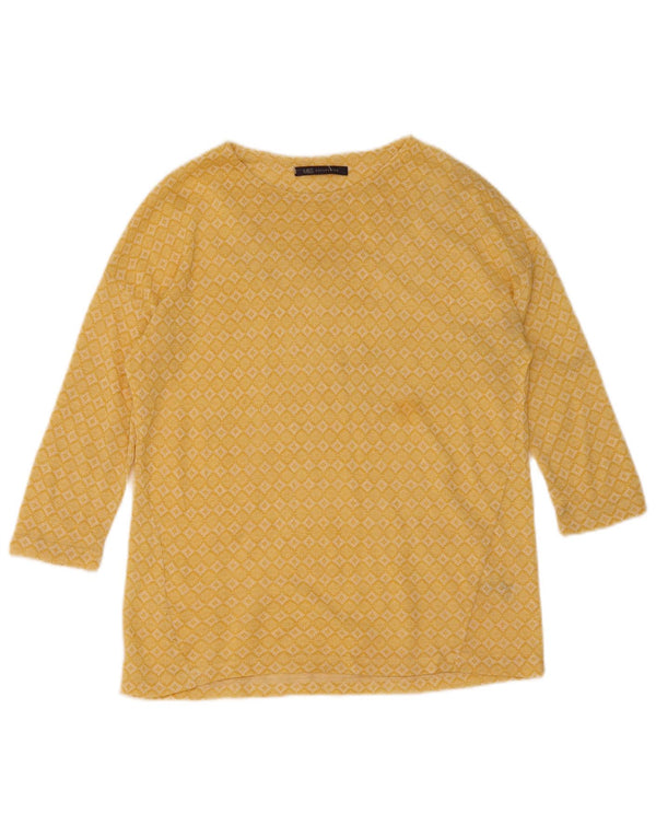 Marks & Spencer Womens Top 3/4 Sleeve UK 12 Medium Yellow Geometric