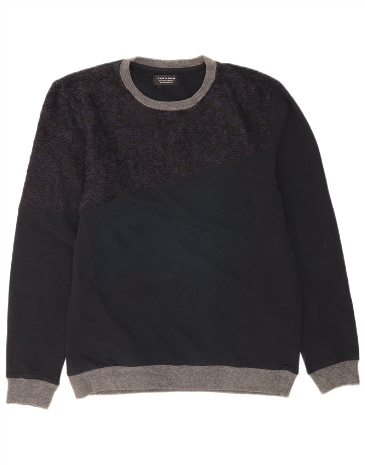 Zara Pull à col rond pour homme Petit color block bleu marine