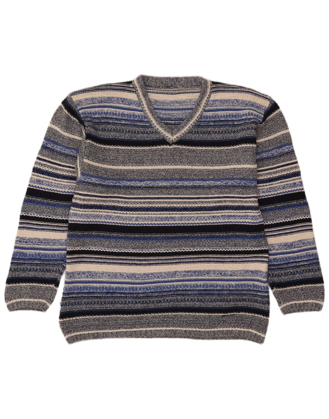 vintage Femme V-Col Jumper Pull UK 14 Moyen Multicolore Rayé