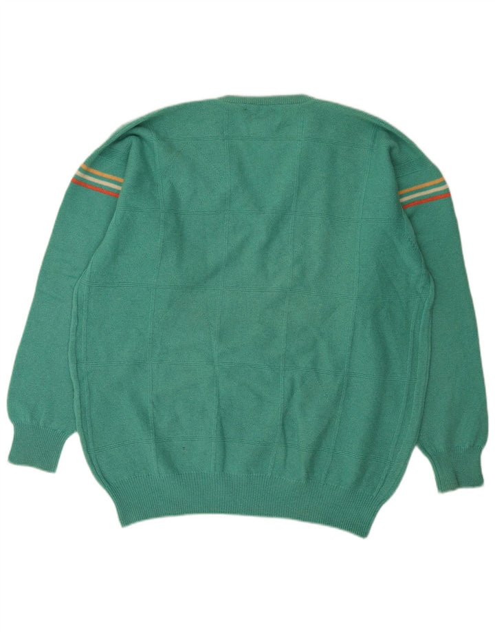 Pringle Pull col V pour homme en laine rayée turquoise