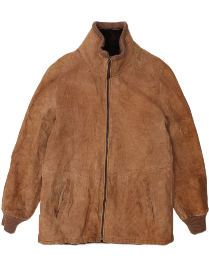 veste en peau de mouton homme vintage UK 38 Cuir brun moyen