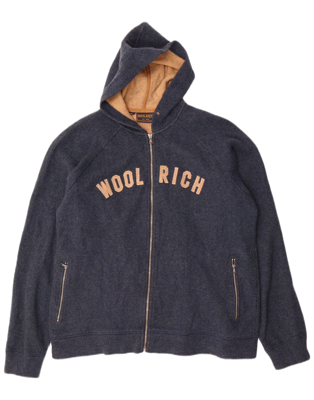 Woolrich Pull à capuche zippé graphique pour homme 2XL en laine bleu marine