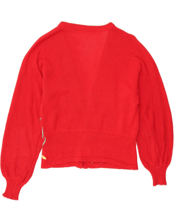 VINTAGE Femmes Crop Cardigan Pull UK 12 Moyen Rouge Floral