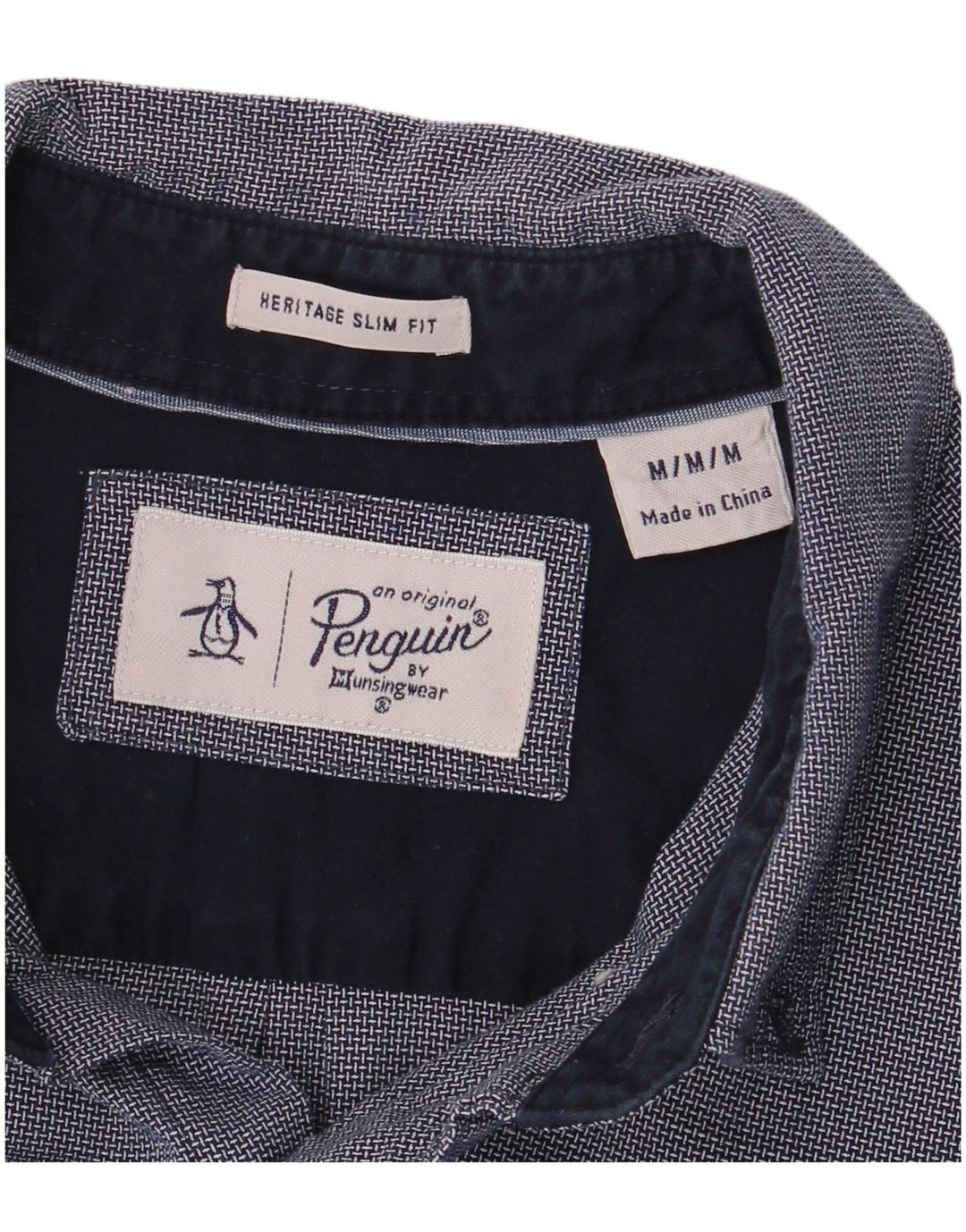 Penguin Chemise Slim Fit Heritage Homme Bleu Marine Rayonne Géométrique Moyenne