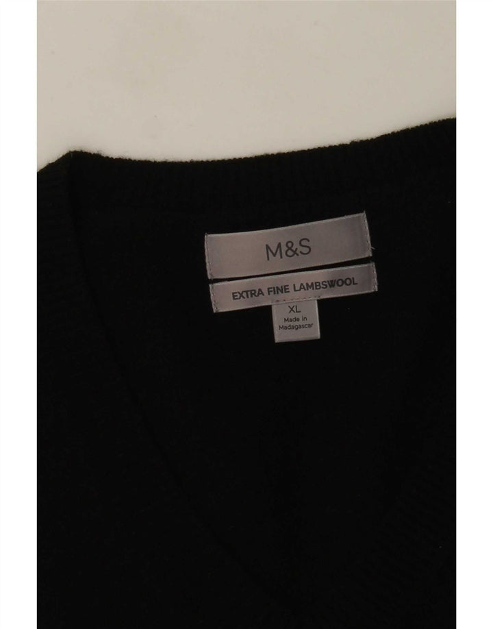 Marks & Spencer Pull Col V Homme XL Noir Laine d'Agneau